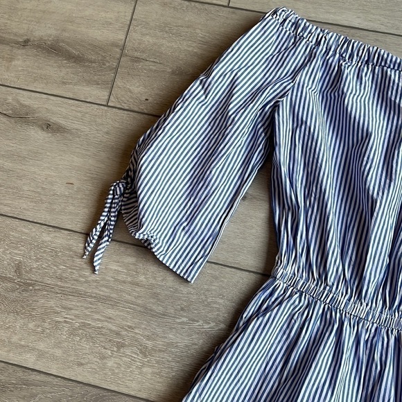 AQUA Striped Off The Shoulder Cotton Toe Sleeve Romper Small - Picture 3 of 6